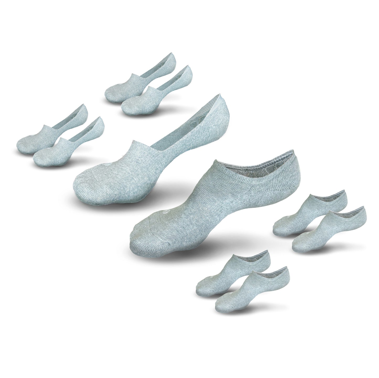 Photorealistic illustration of Skinnys Starter Pack padded-heel sock on invisible feet revealing the fit