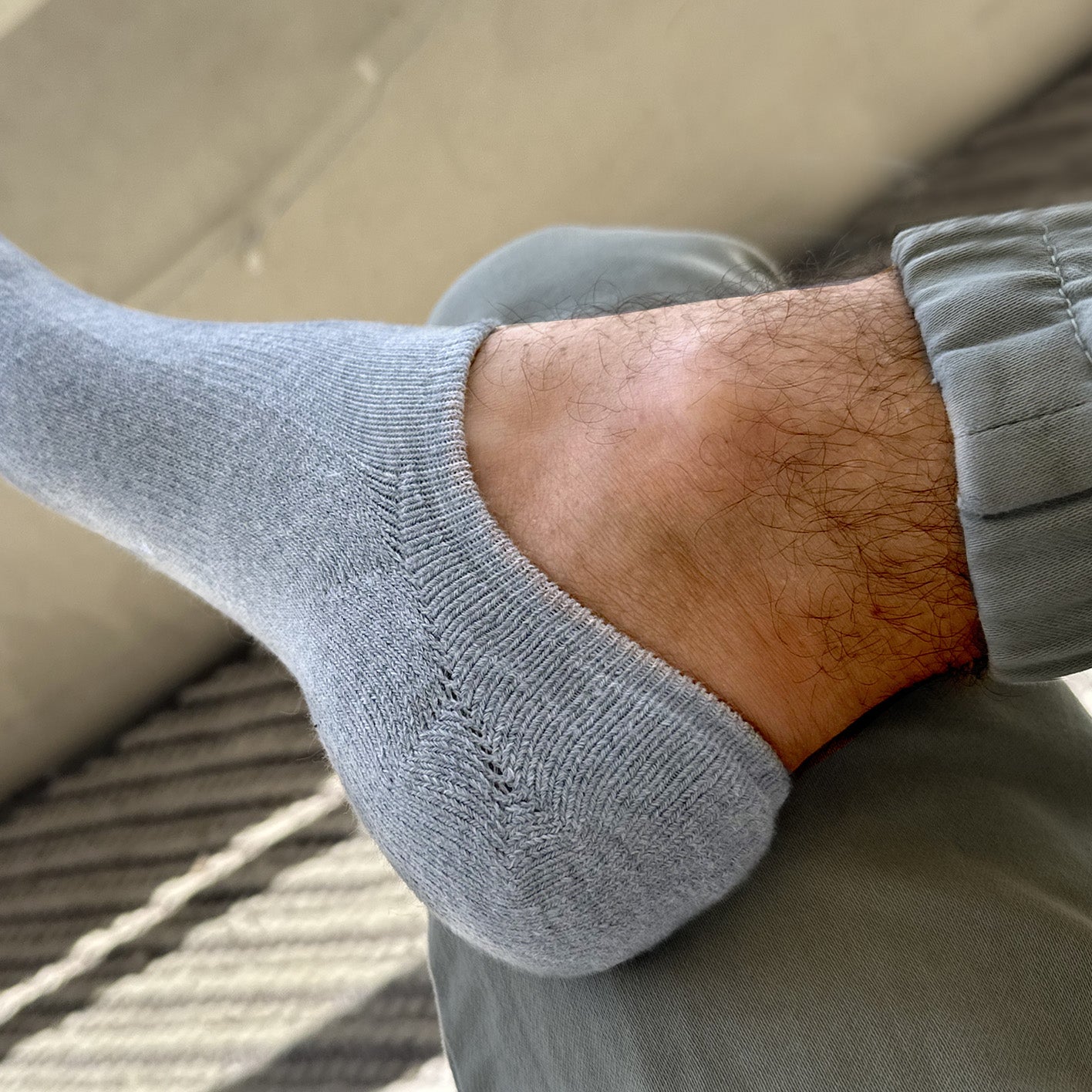 Photo of foot wearing a Skinnys Performance padded-heel sock