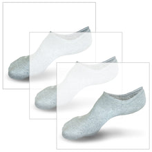 Load image into Gallery viewer, Photorealistic illustration of Skinnys Performance padded-heel sock (duplicated 3 times) on an invisible foot revealing the fit
